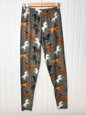Grey Leggings/ pajamas  with Orange, White & Black Horse Print